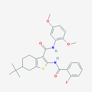 molecular formula C28H31FN2O4S B289330 6-tert-butyl-N-(2,5-dimethoxyphenyl)-2-[(2-fluorobenzoyl)amino]-4,5,6,7-tetrahydro-1-benzothiophene-3-carboxamide 