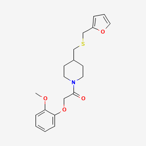 molecular formula C20H25NO4S B2893300 1-(4-(((Furan-2-ylmethyl)thio)methyl)piperidin-1-yl)-2-(2-methoxyphenoxy)ethanone CAS No. 1396864-29-1
