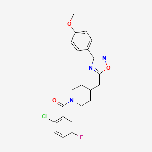 molecular formula C22H21ClFN3O3 B2893301 1-(2-Chloro-5-fluorobenzoyl)-4-{[3-(4-methoxyphenyl)-1,2,4-oxadiazol-5-yl]methyl}piperidine CAS No. 1775304-87-4