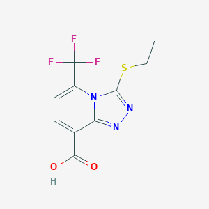 molecular formula C10H8F3N3O2S B2893306 C(C)SC1=NN=C2N1C(=CC=C2C(=O)O)C(F)(F)F CAS No. 1639262-58-0