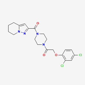 molecular formula C20H22Cl2N4O3 B2893307 2-(2,4-Dichlorophenoxy)-1-(4-(4,5,6,7-tetrahydropyrazolo[1,5-a]pyridine-2-carbonyl)piperazin-1-yl)ethanone CAS No. 2034542-45-3