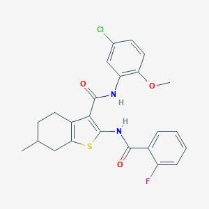 molecular formula C24H22ClFN2O3S B289331 N-(5-chloro-2-methoxyphenyl)-2-[(2-fluorobenzoyl)amino]-6-methyl-4,5,6,7-tetrahydro-1-benzothiophene-3-carboxamide 