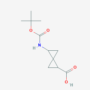molecular formula C11H17NO4 B2893316 2-[(2-Methylpropan-2-yl)oxycarbonylamino]spiro[2.2]pentane-5-carboxylic acid CAS No. 2167135-16-0
