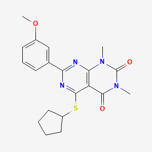 molecular formula C20H22N4O3S B2893320 5-Cyclopentylsulfanyl-7-(3-methoxyphenyl)-1,3-dimethylpyrimido[4,5-d]pyrimidine-2,4-dione CAS No. 872839-52-6