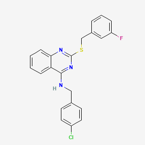 molecular formula C22H17ClFN3S B2893321 N-[(4-chlorophenyl)methyl]-2-[(3-fluorophenyl)methylsulfanyl]quinazolin-4-amine CAS No. 688354-63-4