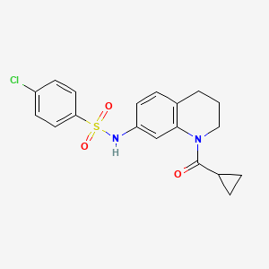 molecular formula C19H19ClN2O3S B2893329 4-chloro-N-[1-(cyclopropanecarbonyl)-3,4-dihydro-2H-quinolin-7-yl]benzenesulfonamide CAS No. 898423-98-8