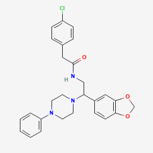 molecular formula C27H28ClN3O3 B2893334 N-(2-(benzo[d][1,3]dioxol-5-yl)-2-(4-phenylpiperazin-1-yl)ethyl)-2-(4-chlorophenyl)acetamide CAS No. 896353-74-5