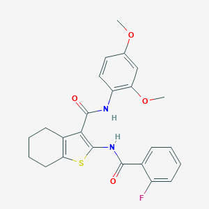 molecular formula C24H23FN2O4S B289335 N-(2,4-dimethoxyphenyl)-2-[(2-fluorobenzoyl)amino]-4,5,6,7-tetrahydro-1-benzothiophene-3-carboxamide 