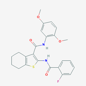 molecular formula C24H23FN2O4S B289336 N-(2,5-dimethoxyphenyl)-2-[(2-fluorobenzoyl)amino]-4,5,6,7-tetrahydro-1-benzothiophene-3-carboxamide 