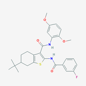 molecular formula C28H31FN2O4S B289338 6-tert-butyl-N-(2,5-dimethoxyphenyl)-2-[(3-fluorobenzoyl)amino]-4,5,6,7-tetrahydro-1-benzothiophene-3-carboxamide 