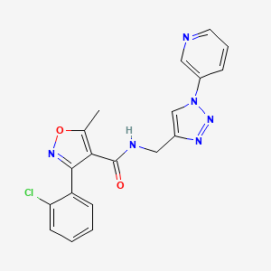 molecular formula C19H15ClN6O2 B2893383 3-(2-chlorophenyl)-5-methyl-N-((1-(pyridin-3-yl)-1H-1,2,3-triazol-4-yl)methyl)isoxazole-4-carboxamide CAS No. 2097860-48-3