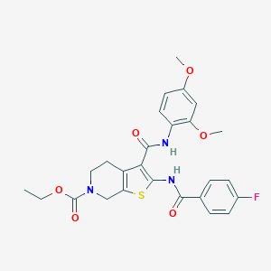 molecular formula C26H26FN3O6S B289341 ethyl 3-[(2,4-dimethoxyanilino)carbonyl]-2-[(4-fluorobenzoyl)amino]-4,7-dihydrothieno[2,3-c]pyridine-6(5H)-carboxylate 