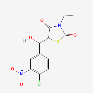 molecular formula C12H11ClN2O5S B2893423 5-[(4-Chloro-3-nitrophenyl)(hydroxy)methyl]-3-ethyl-1,3-thiazolane-2,4-dione CAS No. 685108-62-7