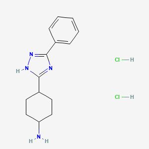 molecular formula C14H20Cl2N4 B2893429 4-(3-苯基-1H-1,2,4-三唑-5-基)环己-1-胺；二盐酸盐 CAS No. 2408975-56-2