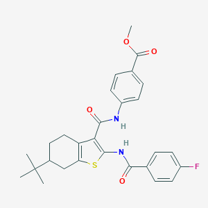 molecular formula C28H29FN2O4S B289343 Methyl 4-{[(6-tert-butyl-2-{[(4-fluorophenyl)carbonyl]amino}-4,5,6,7-tetrahydro-1-benzothiophen-3-yl)carbonyl]amino}benzoate 