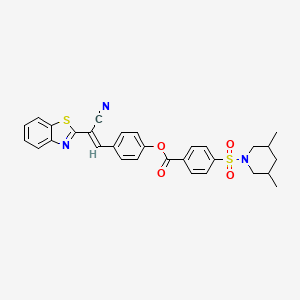 (E)-4-(2-(benzo[d]thiazol-2-yl)-2-cyanovinyl)phenyl 4-((3,5-dimethylpiperidin-1-yl)sulfonyl)benzoate