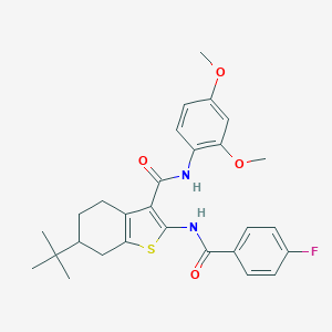 molecular formula C28H31FN2O4S B289344 6-tert-butyl-N-(2,4-dimethoxyphenyl)-2-[(4-fluorobenzoyl)amino]-4,5,6,7-tetrahydro-1-benzothiophene-3-carboxamide 