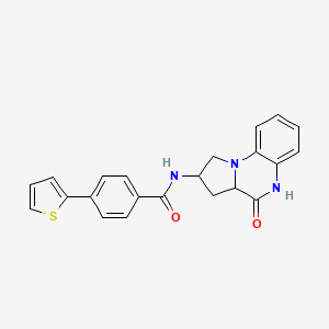 molecular formula C22H19N3O2S B2893449 N-(4-氧代-1,2,3,3a,4,5-六氢吡咯并[1,2-a]喹喔啉-2-基)-4-(噻吩-2-基)苯甲酰胺 CAS No. 2034204-45-8