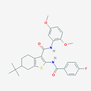 molecular formula C28H31FN2O4S B289345 6-tert-butyl-N-(2,5-dimethoxyphenyl)-2-[(4-fluorobenzoyl)amino]-4,5,6,7-tetrahydro-1-benzothiophene-3-carboxamide 
