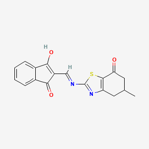 molecular formula C18H14N2O3S B2893472 2-(((5-Methyl-7-oxo-4,5,6-trihydrobenzothiazol-2-YL)amino)methylene)indane-1,3-dione CAS No. 1022414-32-9
