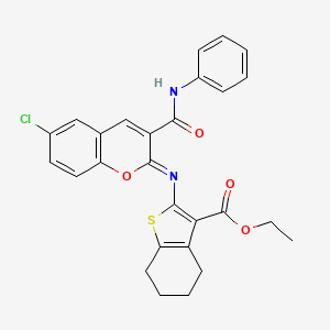 molecular formula C27H23ClN2O4S B2893473 (Z)-ethyl 2-((6-chloro-3-(phenylcarbamoyl)-2H-chromen-2-ylidene)amino)-4,5,6,7-tetrahydrobenzo[b]thiophene-3-carboxylate CAS No. 329195-03-1