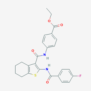 molecular formula C25H23FN2O4S B289348 Ethyl 4-[({2-[(4-fluorobenzoyl)amino]-4,5,6,7-tetrahydro-1-benzothien-3-yl}carbonyl)amino]benzoate 