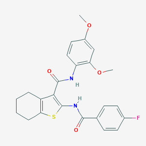 molecular formula C24H23FN2O4S B289349 N-(2,4-dimethoxyphenyl)-2-[(4-fluorobenzoyl)amino]-4,5,6,7-tetrahydro-1-benzothiophene-3-carboxamide 