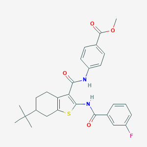 molecular formula C28H29FN2O4S B289352 Methyl 4-[({6-tert-butyl-2-[(3-fluorobenzoyl)amino]-4,5,6,7-tetrahydro-1-benzothien-3-yl}carbonyl)amino]benzoate 