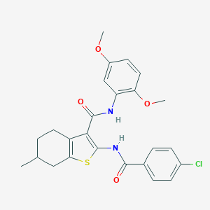 molecular formula C25H25ClN2O4S B289353 2-[(4-chlorobenzoyl)amino]-N-(2,5-dimethoxyphenyl)-6-methyl-4,5,6,7-tetrahydro-1-benzothiophene-3-carboxamide 