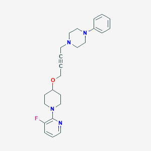 molecular formula C24H29FN4O B2893562 1-(4-{[1-(3-Fluoropyridin-2-yl)piperidin-4-yl]oxy}but-2-yn-1-yl)-4-phenylpiperazine CAS No. 2415563-10-7