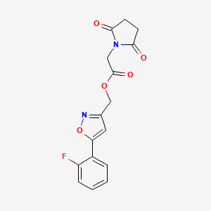 molecular formula C16H13FN2O5 B2893567 (5-(2-Fluorophenyl)isoxazol-3-yl)methyl 2-(2,5-dioxopyrrolidin-1-yl)acetate CAS No. 1203419-71-9