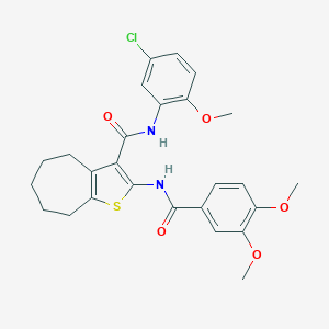 molecular formula C26H27ClN2O5S B289357 N-(5-chloro-2-methoxyphenyl)-2-[(3,4-dimethoxybenzoyl)amino]-5,6,7,8-tetrahydro-4H-cyclohepta[b]thiophene-3-carboxamide 