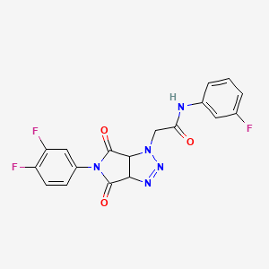 molecular formula C18H12F3N5O3 B2893570 2-[5-(3,4-difluorophenyl)-4,6-dioxo-4,5,6,6a-tetrahydropyrrolo[3,4-d][1,2,3]triazol-1(3aH)-yl]-N-(3-fluorophenyl)acetamide CAS No. 1008269-40-6