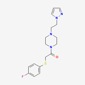 molecular formula C17H21FN4OS B2893572 1-(4-(2-(1H-pyrazol-1-yl)ethyl)piperazin-1-yl)-2-((4-fluorophenyl)thio)ethanone CAS No. 1286702-93-9