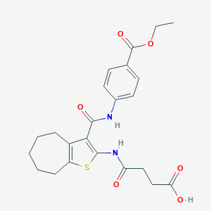 molecular formula C23H26N2O6S B289358 4-[(3-{[4-(ethoxycarbonyl)anilino]carbonyl}-5,6,7,8-tetrahydro-4H-cyclohepta[b]thien-2-yl)amino]-4-oxobutanoic acid 