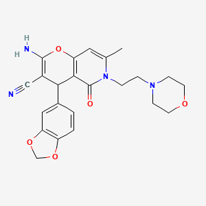 molecular formula C23H24N4O5 B2893581 2-amino-4-(1,3-benzodioxol-5-yl)-7-methyl-6-[2-(morpholin-4-yl)ethyl]-5-oxo-5,6-dihydro-4H-pyrano[3,2-c]pyridine-3-carbonitrile CAS No. 758701-59-6