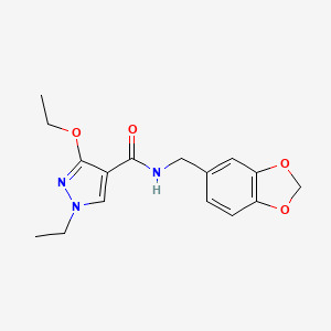 molecular formula C16H19N3O4 B2893583 N-(苯并[d][1,3]二氧杂环-5-基甲基)-3-乙氧基-1-乙基-1H-吡唑-4-甲酰胺 CAS No. 1014070-25-7