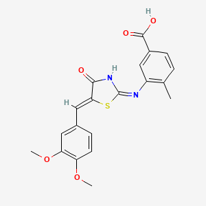 molecular formula C20H18N2O5S B2893589 (Z)-3-((5-(3,4-dimethoxybenzylidene)-4-oxo-4,5-dihydrothiazol-2-yl)amino)-4-methylbenzoic acid CAS No. 857494-45-2