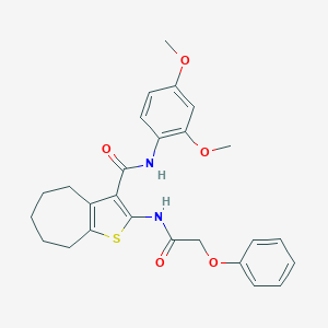 molecular formula C26H28N2O5S B289359 N-(2,4-dimethoxyphenyl)-2-[(phenoxyacetyl)amino]-5,6,7,8-tetrahydro-4H-cyclohepta[b]thiophene-3-carboxamide 