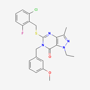 molecular formula C23H22ClFN4O2S B2893592 5-((2-chloro-6-fluorobenzyl)thio)-1-ethyl-6-(3-methoxybenzyl)-3-methyl-1H-pyrazolo[4,3-d]pyrimidin-7(6H)-one CAS No. 1359435-30-5