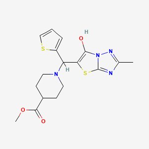 molecular formula C17H20N4O3S2 B2893609 Methyl 1-((6-hydroxy-2-methylthiazolo[3,2-b][1,2,4]triazol-5-yl)(thiophen-2-yl)methyl)piperidine-4-carboxylate CAS No. 851970-17-7