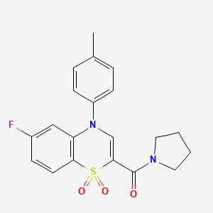 molecular formula C20H19FN2O3S B2893615 6-fluoro-4-(4-methylphenyl)-2-(pyrrolidin-1-ylcarbonyl)-4H-1,4-benzothiazine 1,1-dioxide CAS No. 1251616-92-8