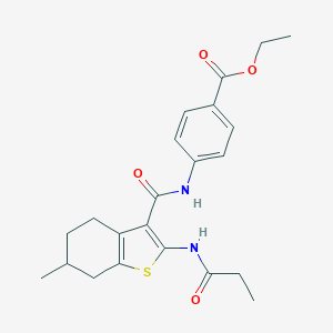 molecular formula C22H26N2O4S B289363 Ethyl 4-({[6-methyl-2-(propionylamino)-4,5,6,7-tetrahydro-1-benzothien-3-yl]carbonyl}amino)benzoate 