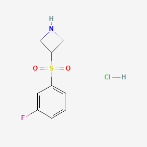 molecular formula C9H11ClFNO2S B2893634 3-(3-氟苯基)磺酰基氮杂环丁烷；盐酸盐 CAS No. 2413896-15-6