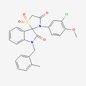 molecular formula C25H21ClN2O5S B2893643 3'-(3-Chloro-4-methoxyphenyl)-1-(2-methylbenzyl)spiro[indoline-3,2'-thiazolidine]-2,4'-dione 1',1'-dioxide CAS No. 942034-45-9