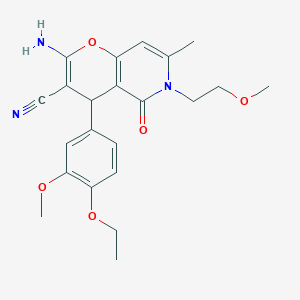 molecular formula C22H25N3O5 B2893645 2-amino-4-(4-ethoxy-3-methoxyphenyl)-6-(2-methoxyethyl)-7-methyl-5-oxo-5,6-dihydro-4H-pyrano[3,2-c]pyridine-3-carbonitrile CAS No. 882361-88-8