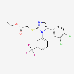 molecular formula C20H15Cl2F3N2O2S B2893649 2-((5-(3,4-二氯苯基)-1-(3-(三氟甲基)苯基)-1H-咪唑-2-基)硫代)乙酸乙酯 CAS No. 1226447-70-6