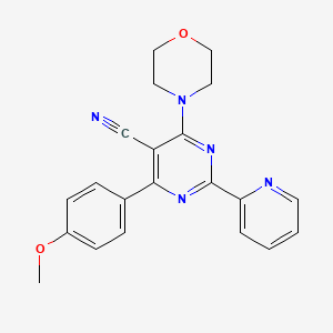 molecular formula C21H19N5O2 B2893658 4-(4-Methoxyphenyl)-6-morpholino-2-(2-pyridinyl)-5-pyrimidinecarbonitrile CAS No. 338394-87-9