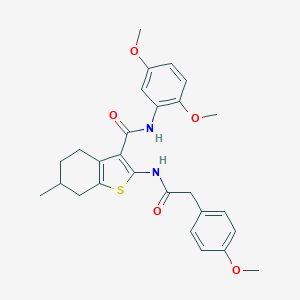 molecular formula C27H30N2O5S B289368 N-(2,5-dimethoxyphenyl)-2-{[(4-methoxyphenyl)acetyl]amino}-6-methyl-4,5,6,7-tetrahydro-1-benzothiophene-3-carboxamide 