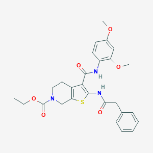 molecular formula C27H29N3O6S B289369 ethyl 3-[(2,4-dimethoxyanilino)carbonyl]-2-[(phenylacetyl)amino]-4,7-dihydrothieno[2,3-c]pyridine-6(5H)-carboxylate 